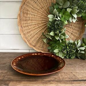 SALE Vintage Hull Stoneware Brown Drip Glazed Pottery Round Bread Plate Small